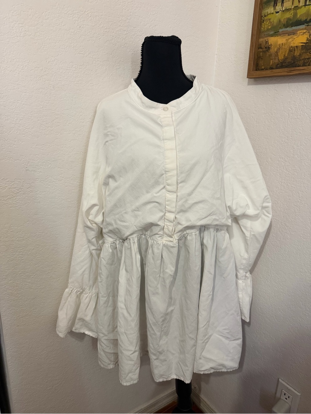 Veiled White Peasant Babydoll Mini Dress - Size XL